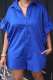 Blue Casual Solid Patchwork Turndown Collar Regular Romper