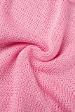 Pink Sexy Solid Backless Slit Strapless Sleeveless Two Pieces