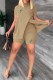 Khaki Elegant Print Patchwork Slit Half A Turtleneck Short Sleeve Two Pieces
