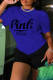 Blue Casual Letter Print Basic O Neck Short Sleeve Two Pieces