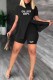 Black Casual Print Slit Letter Half A Turtleneck Short Sleeve Two Pieces
