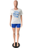 Red Casual Letter Print Basic O Neck Short Sleeve Two Pieces