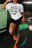 Red Casual Letter Print Basic O Neck Short Sleeve Two Pieces