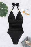Black Sexy Solid Bandage Backless Swimwears (With Paddings)