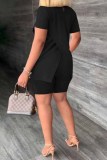 Red Casual Print Slit Letter Half A Turtleneck Short Sleeve Two Pieces