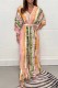 Orange Casual Print Patchwork V Neck Long Dress Dresses