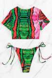 Multicolor Sexy Print Hollowed Out Frenulum Swimwears (With Paddings)