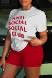 Red Casual Letter Print Basic O Neck Short Sleeve Two Pieces