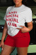 White Red Casual Letter Print Basic O Neck Short Sleeve Two Pieces