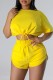 Yellow Casual Solid Frenulum Basic O Neck Short Sleeve Two Pieces