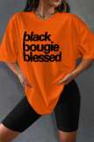 Orange Casual Letter Print Basic O Neck Short Sleeve Two Pieces