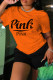 Orange Casual Letter Print Basic O Neck Short Sleeve Two Pieces