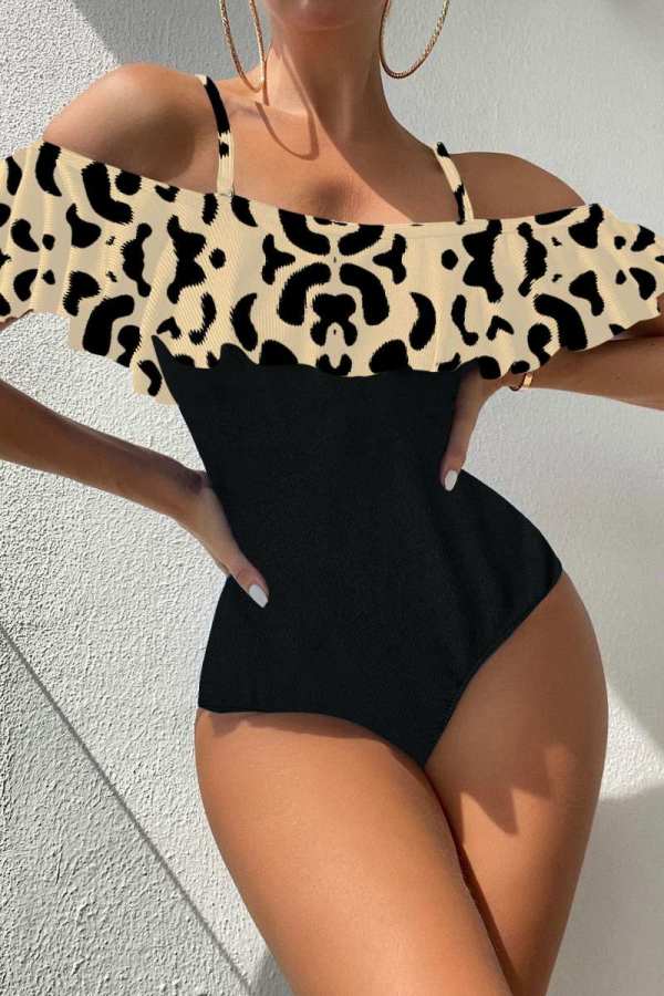 Black Sexy Print Patchwork Backless Swimwears (With Paddings)