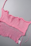Pink Sexy Solid Backless Slit Strapless Sleeveless Two Pieces
