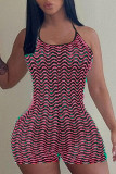 Pink Sexy Striped See-through Backless Strap Design Spaghetti Strap Skinny Rompers