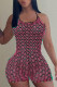 Pink Sexy Striped See-through Backless Strap Design Spaghetti Strap Skinny Rompers