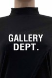 Red Casual Print Slit Letter Half A Turtleneck Short Sleeve Two Pieces