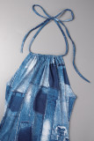 Colour Sexy Casual Print Bandage Backless O Neck Sleeveless Dress Dresses