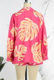 Pink Casual Print Patchwork Turndown Collar Long Sleeve Three Pieces