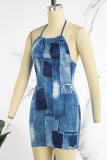 Colour Sexy Casual Print Bandage Backless O Neck Sleeveless Dress Dresses