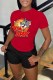 Red Casual Character Print Letter O Neck Short Sleeve Two Pieces