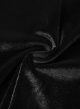 Black Sexy Solid Patchwork See-through Sequins O Neck Long Sleeve Two Pieces