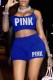 Royal Blue Sexy Print Letter Spaghetti Strap Sleeveless Two Pieces