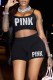 Black Sexy Print Letter Spaghetti Strap Sleeveless Two Pieces