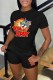 Black Casual Character Print Letter O Neck Short Sleeve Two Pieces