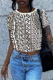White Street Print Letter O Neck T-Shirts