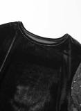 Black Sexy Solid Patchwork See-through Sequins O Neck Long Sleeve Two Pieces