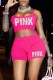 Rose Red Sexy Print Letter Spaghetti Strap Sleeveless Two Pieces