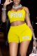 Yellow Sexy Print Letter Spaghetti Strap Sleeveless Two Pieces