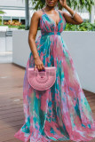 Red Sexy Print Patchwork Spaghetti Strap A Line Dresses