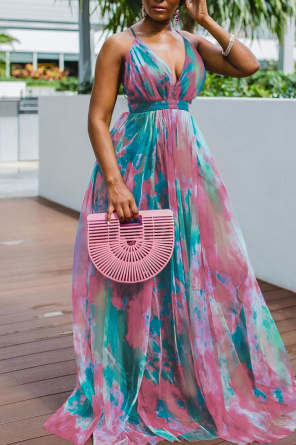 Red Sexy Print Patchwork Spaghetti Strap A Line Dresses