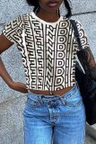 White Street Print Letter O Neck T-Shirts