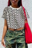 White Street Print Letter O Neck T-Shirts