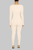 Red Casual Solid Hollowed Out Frenulum V Neck Skinny Jumpsuits