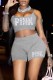 Grey Sexy Print Letter Spaghetti Strap Sleeveless Two Pieces