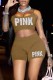 Khaki Sexy Print Letter Spaghetti Strap Sleeveless Two Pieces