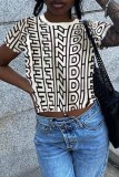 White Street Print Letter O Neck T-Shirts