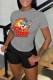 Grey Casual Character Print Letter O Neck Short Sleeve Two Pieces