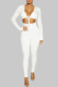 White Casual Solid Hollowed Out Frenulum V Neck Skinny Jumpsuits