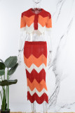 Red Sexy Casual Patchwork Contrast Turndown Collar Short Sleeve Two Pieces