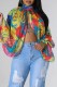 Multi-color Casual Print Patchwork Slit Half A Turtleneck Tops