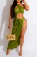 Green Sexy Solid Hollowed Out Patchwork Oblique Collar Long Dress Dresses