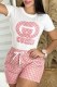 Pink Casual Print Letter O Neck Short Sleeve Two Pieces