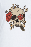 Grey Street Print Skull Patchwork O Neck T-Shirts