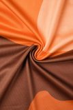 Green Orange Sexy Print Basic Turtleneck Sleeveless Dress Dresses