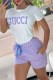 Purple Casual Print Letter O Neck Short Sleeve Two Pieces